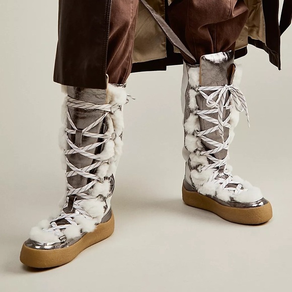 Free People Wilder Mukluk Lace Up Bohemian Suede Shearling Tall Platform Boot 9 - Picture 4 of 14